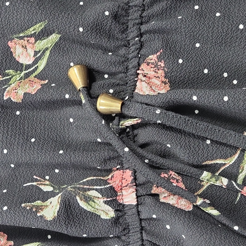 Stella Tweed Short Sleeve Black Dress Red/White Flowers Zipper Neckline Size XS - Picture 5 of 7